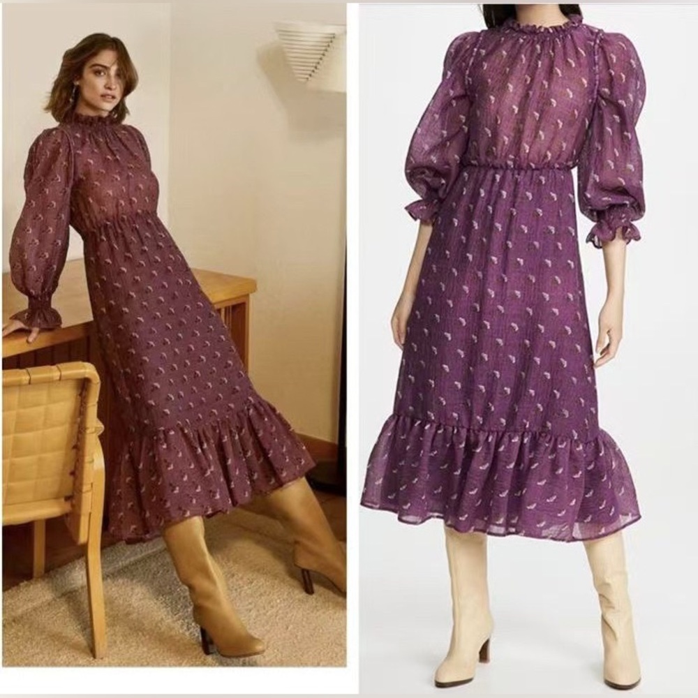 NWT $495 Sea NY Alexis Puff-Sleeve Maxi Dress